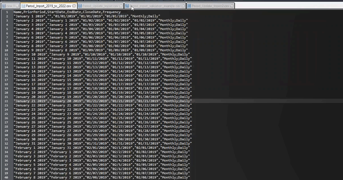 Example of an import file for daily periods