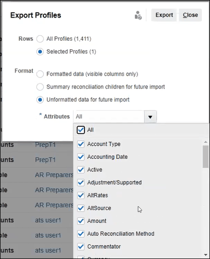 Export profiles example Export profiles example