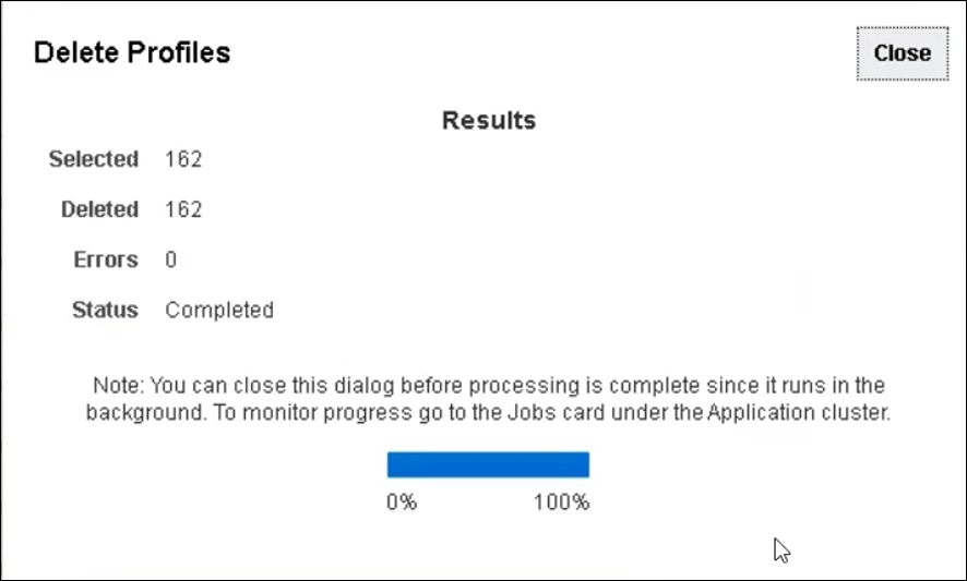 Status of Deleting Profiles Dialog