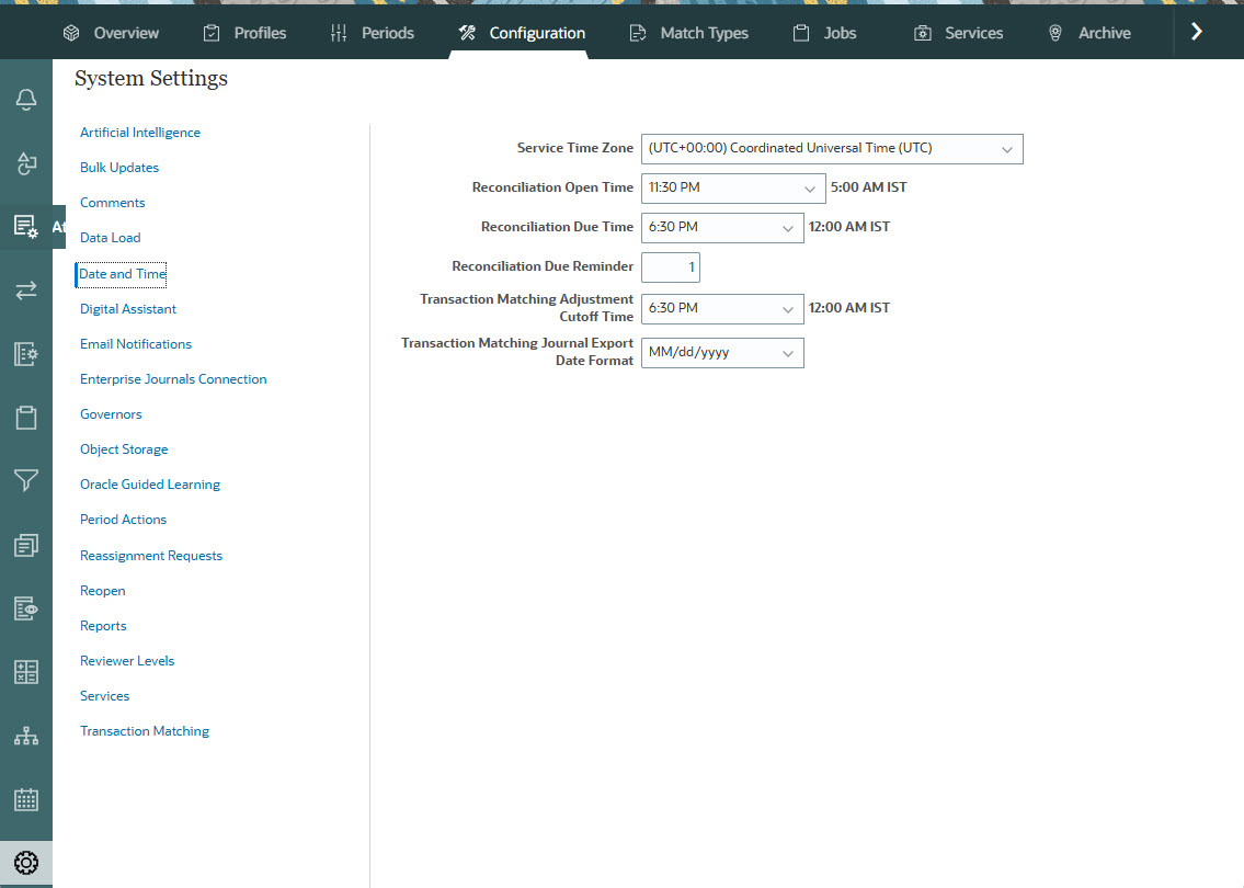 System Settings options