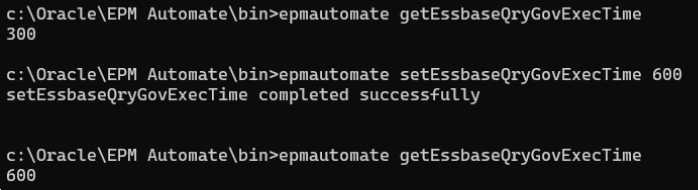 A sample output from the getEssbaseQryGovExecTime command