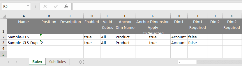 A Sample Rules Definition Sheet
