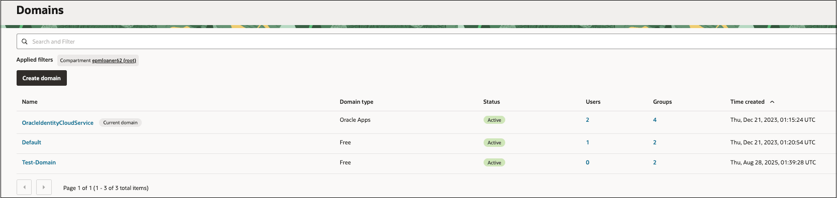 Create identity domain