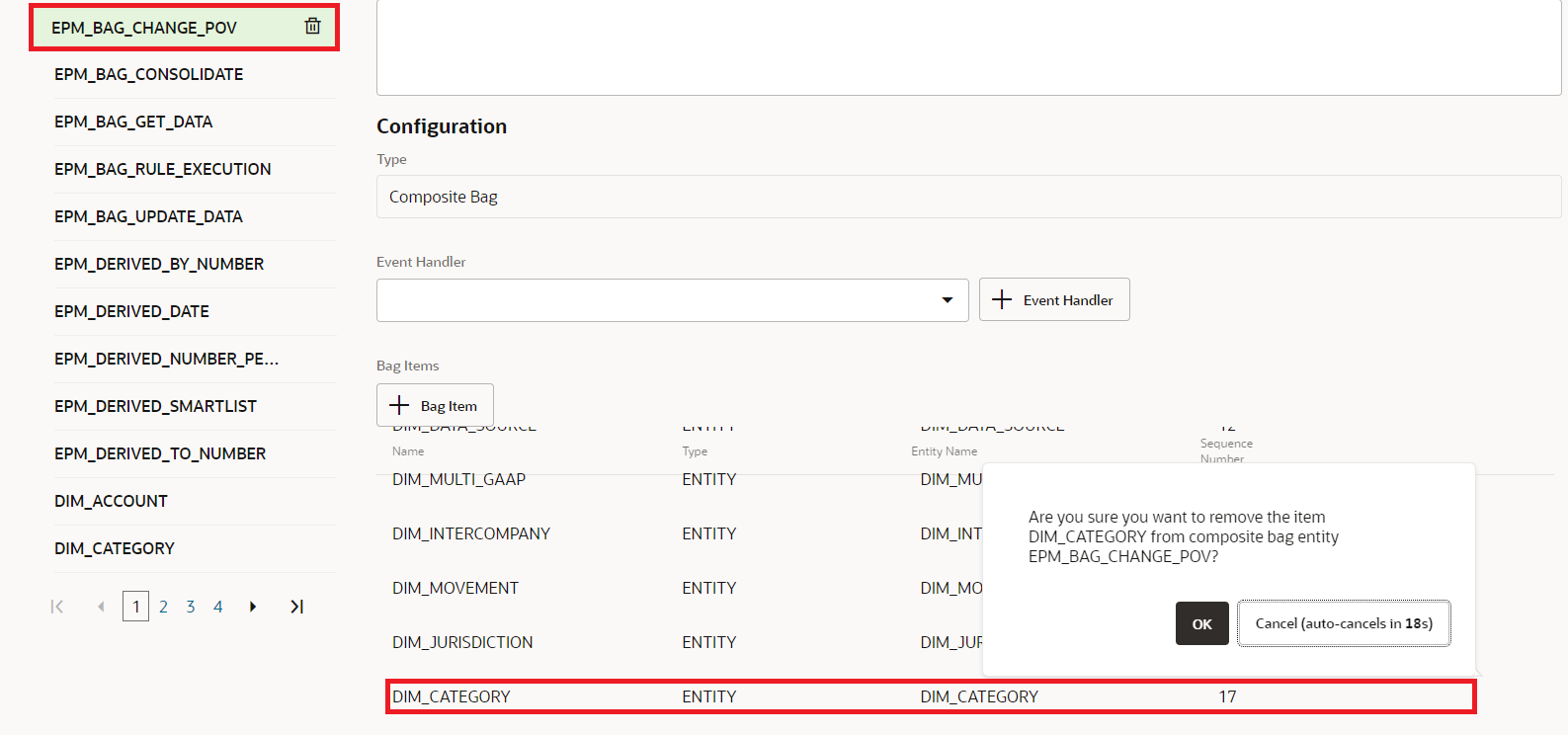 EPM_BAG_CHANGE_POV selection for DIM_CATEGORY dimension removal
