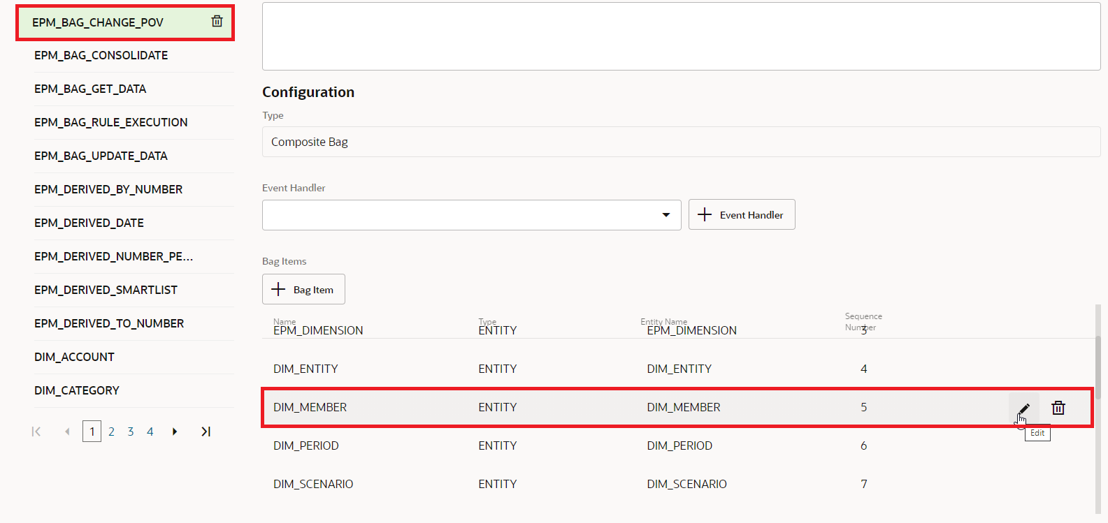 EPM_BAG_CHANGE_POV showing edit icon