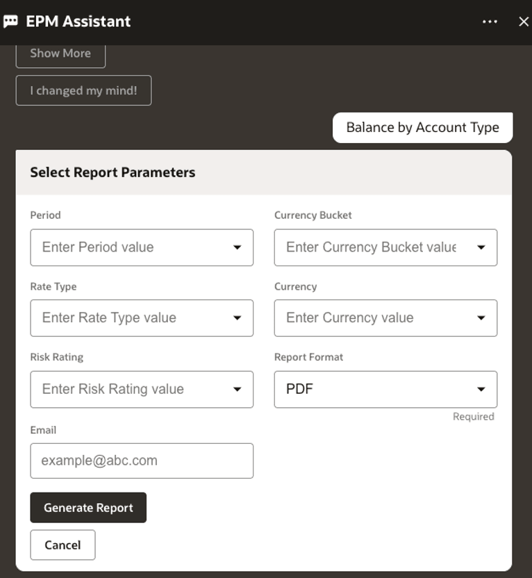 selecting report parameters for generating reports selecting report parameters for generating reports