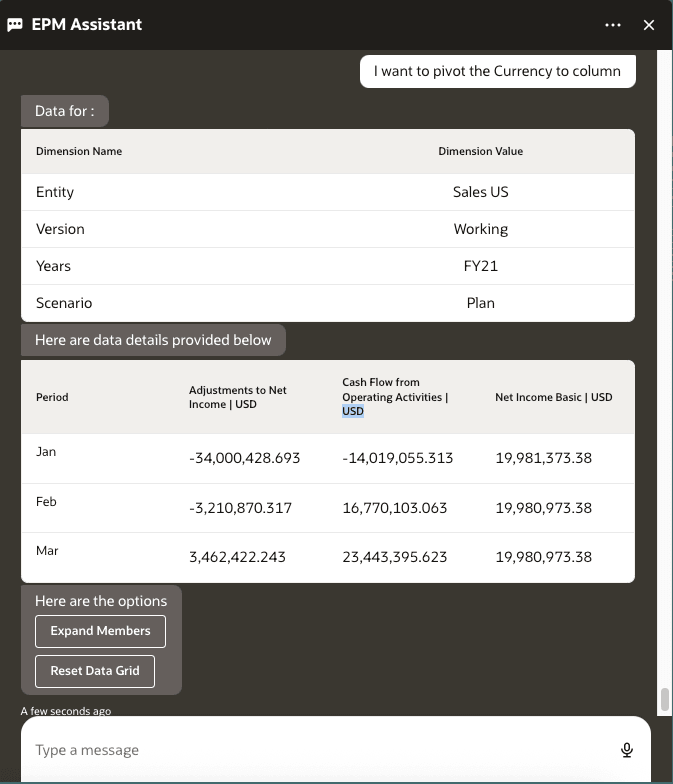 get data intent for changing columns and rows