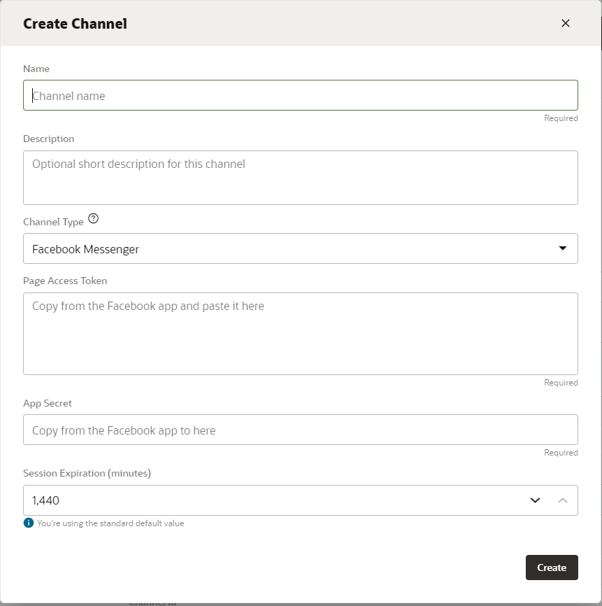 Blank Create Channel dialog Blank Create Channel dialog