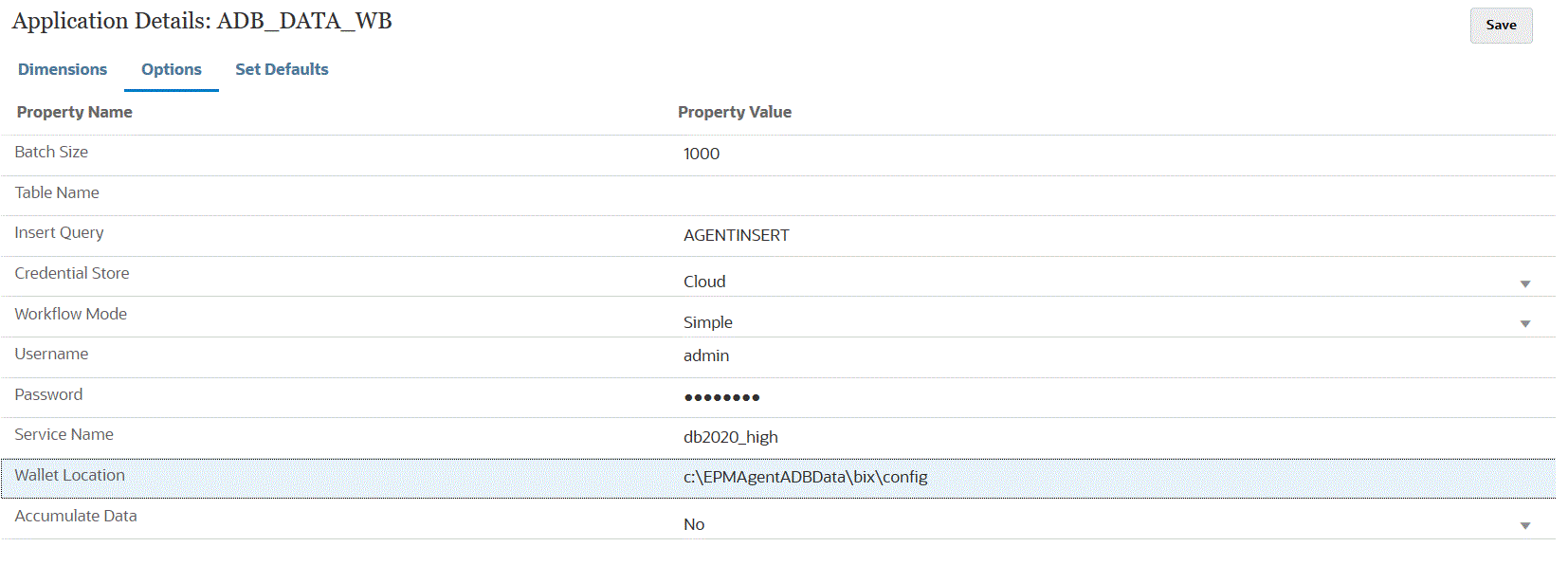 Image shows the Application Options tab.