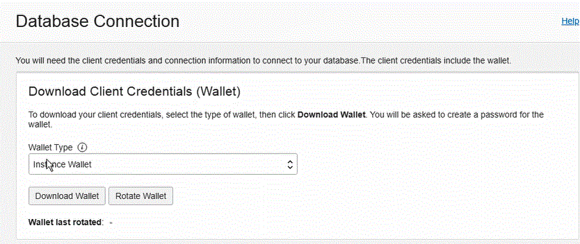 Image shows the Database Connection page
