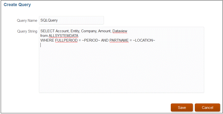 Image shows the Create Query screen.
