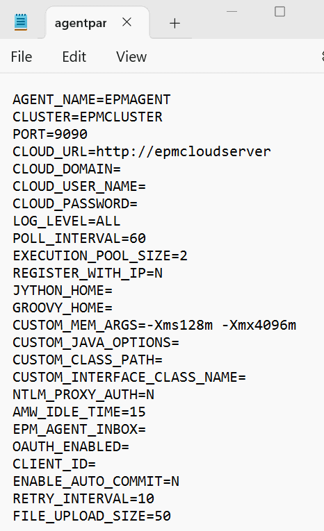 Image shows agentparamas.ini
