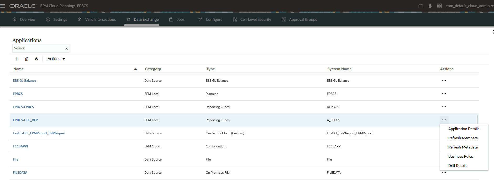 Image shows the Applications page.