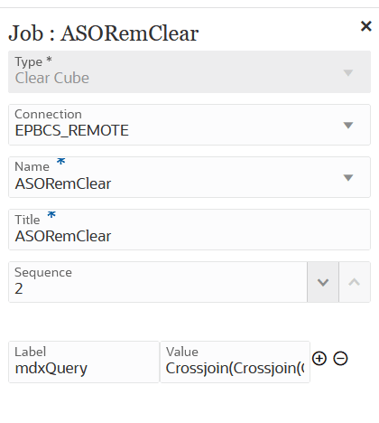 Image shows a Clear Cube job type with MDX Query parameters