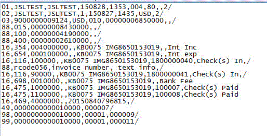 BAI Format Bank File Balances file: