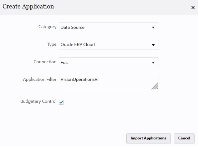 Image shows the Create Applications page.