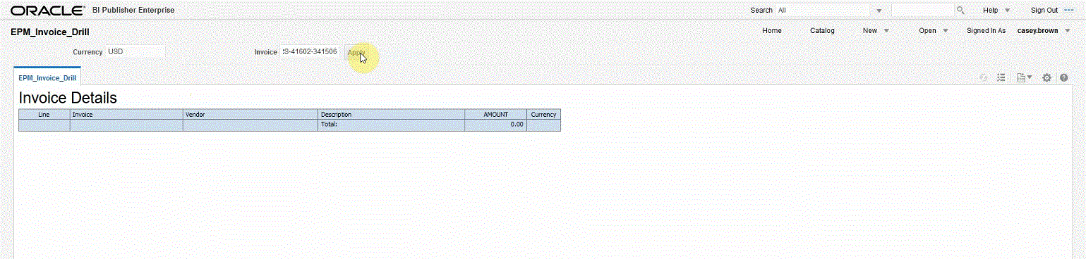 Image shows the Currency and Invoice parameters