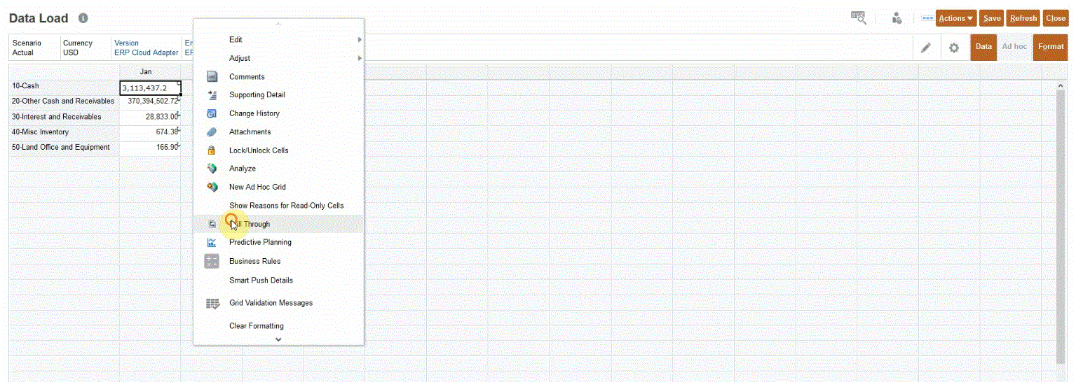 Image shows the Data Load page