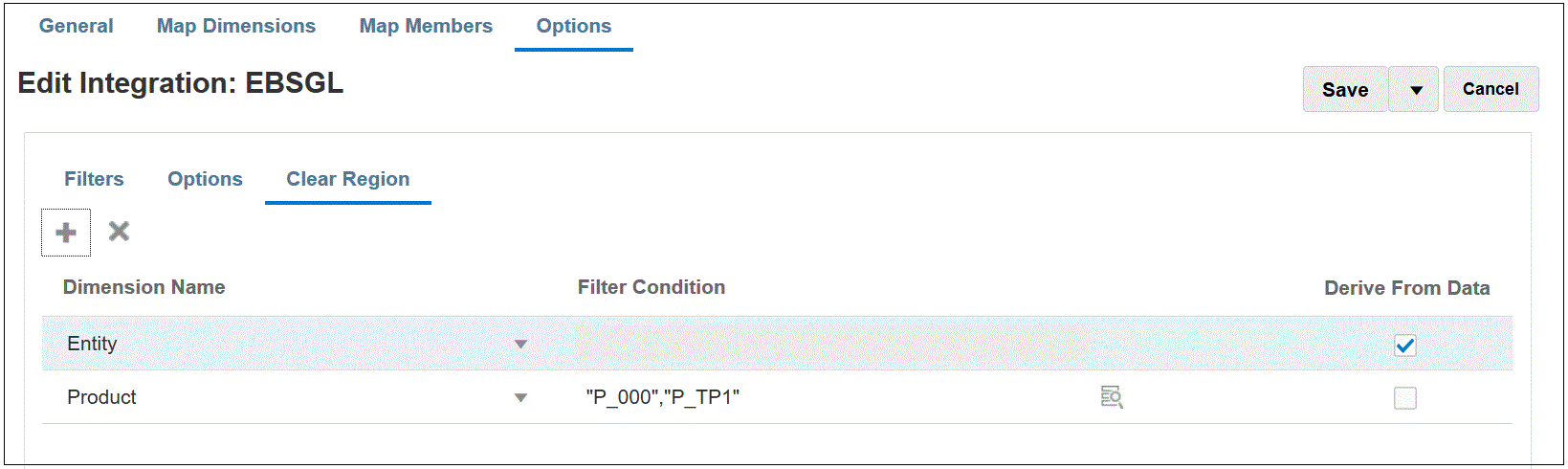 Image shows the Clear Region tab.