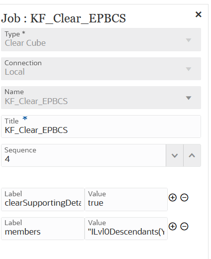 Image shows a Clear Cube job type with clear supporting detail and member parameters.