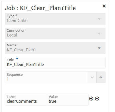 Image shows Clear Cube job with clear comments parameters.