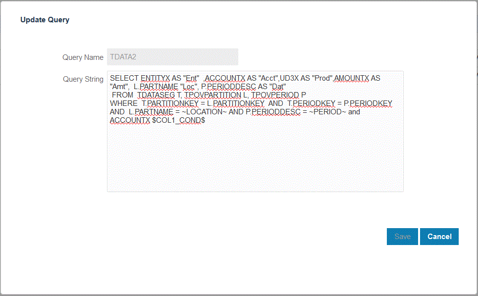 Image shows the Update Query page.
