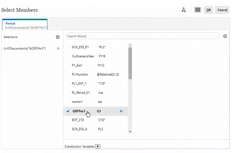 Image show the Substitution Variables list