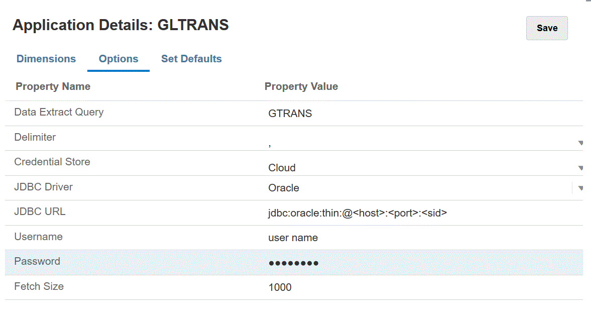Image shows the Options tab on the Application Details page.