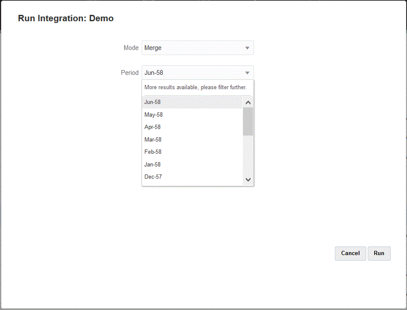 Image shows the Run Integration page.