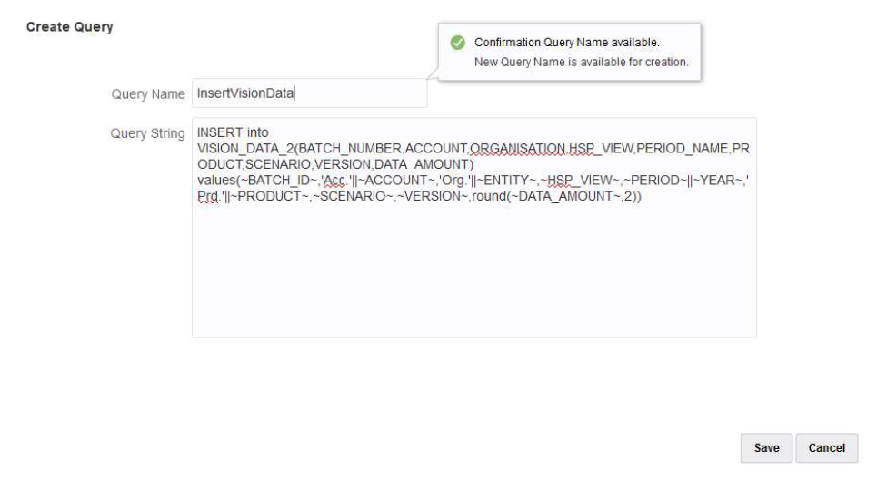 Image shows the Create Query page.
