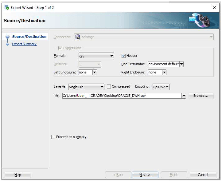 Image shows the Export Wizard