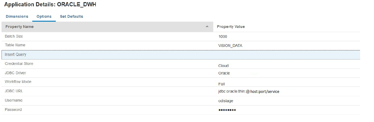 Image shows the Options tab in Application Details