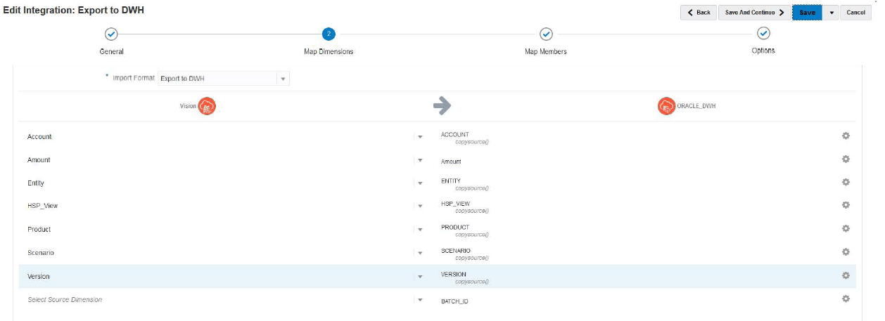 Image shows mapping dimensions on the Create Integration page.