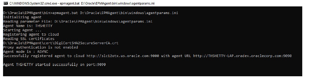Agent started on the on-premises host.