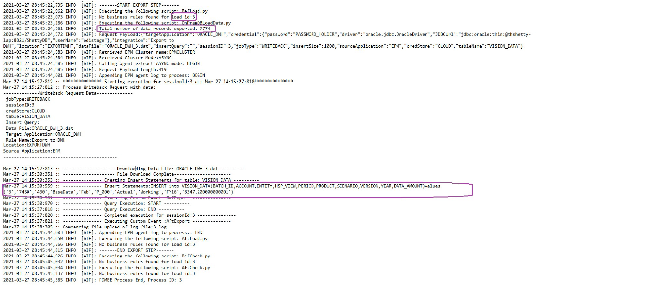 Image shows log file in Process Details.