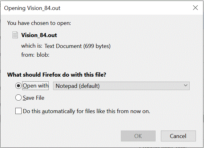 Image shows the error message output file.