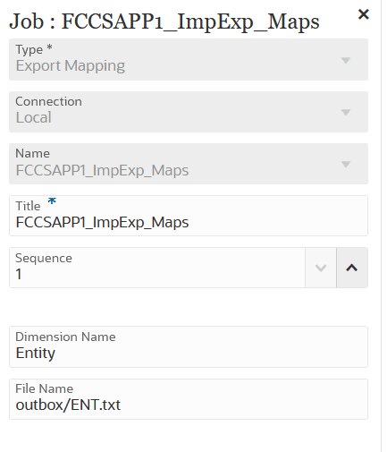 Image shows Export Mapping job type parameters.