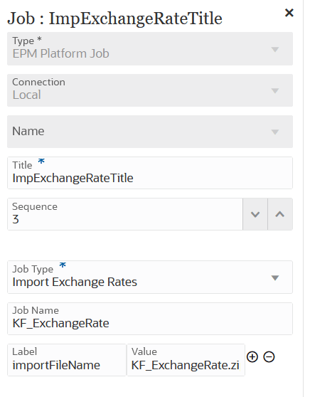 image shows Import Exchange Rate job parameters.