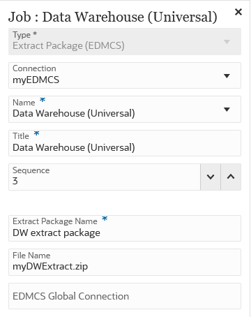 Image shows Extract Package (EDMCS) job packages.