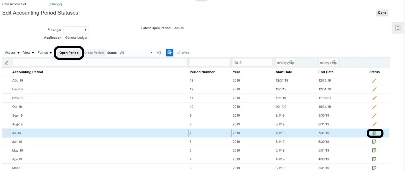 Image show Edit Accounting Period Statuses page