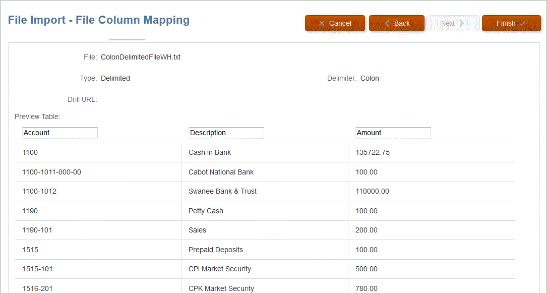 Image shows the File Import - File Column Mapping page.