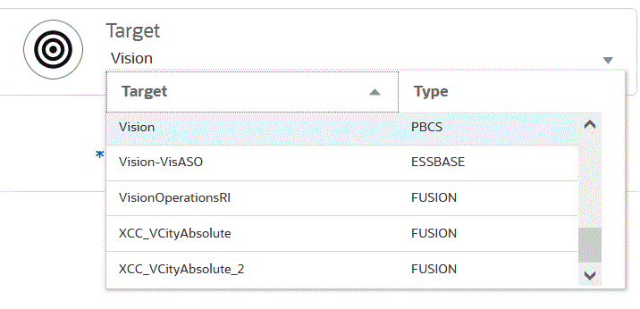 Image shows the Target drop-down.
