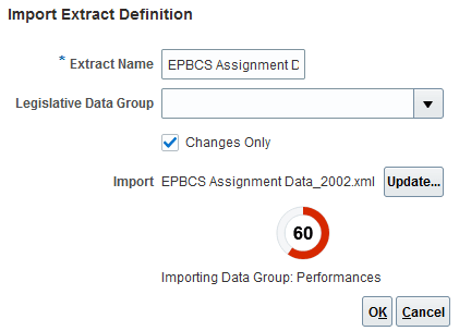 Image shows Import Extract Definition page.