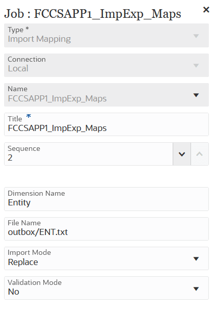 Image shows Import Mapping job type parameters.