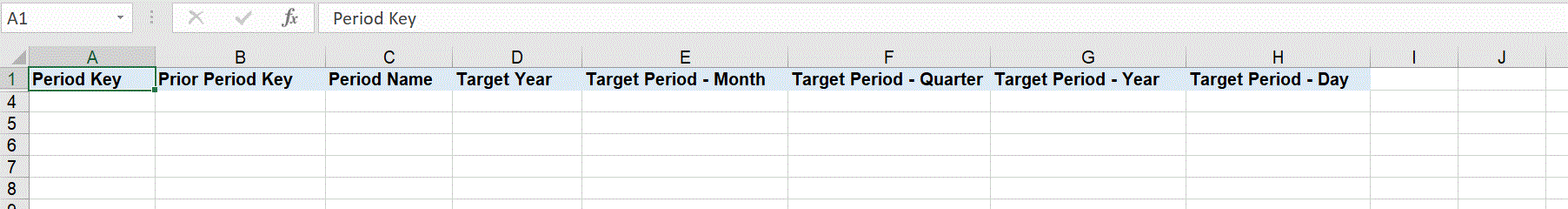 Image shows a downloaded import template.