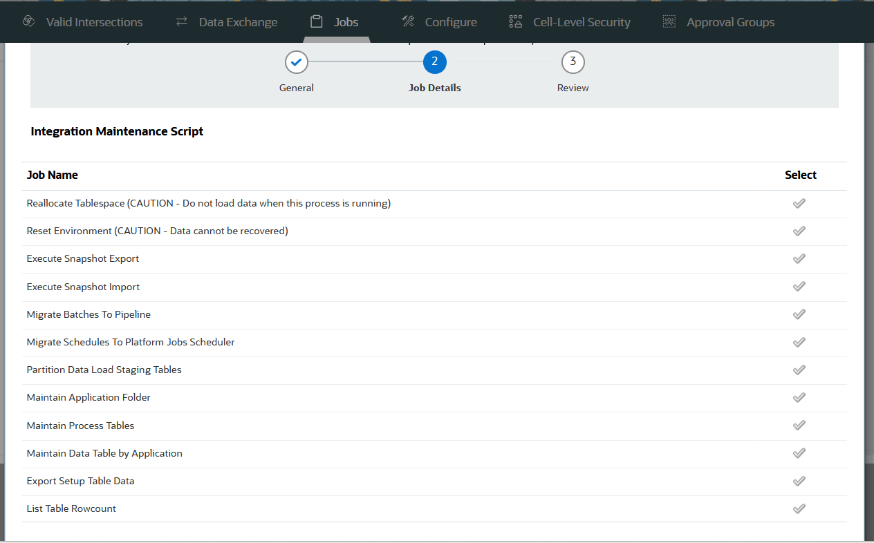 Image shows the Integration Maintenance Scripts page.