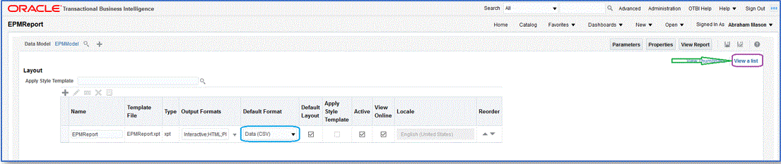 Image shows Layout section of the Data Model page.