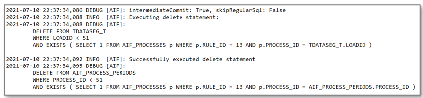 Image shows cleaning up the TDATASEG_T and AIF_PROCESS_PERIODS tables.