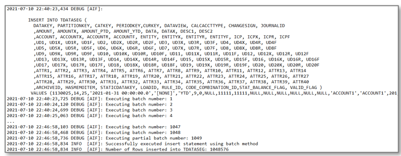 Image shows how the batch size is set to 1000, which resulted in 1049 batches required to move the data.