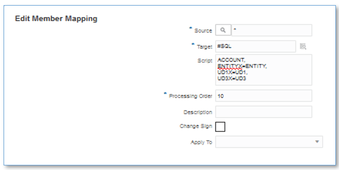 Image shows single SQL mapping rule.